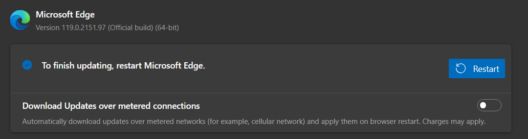Microsoft Edge update section
