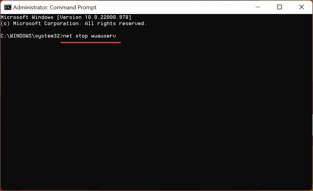 net stop wuauserv command