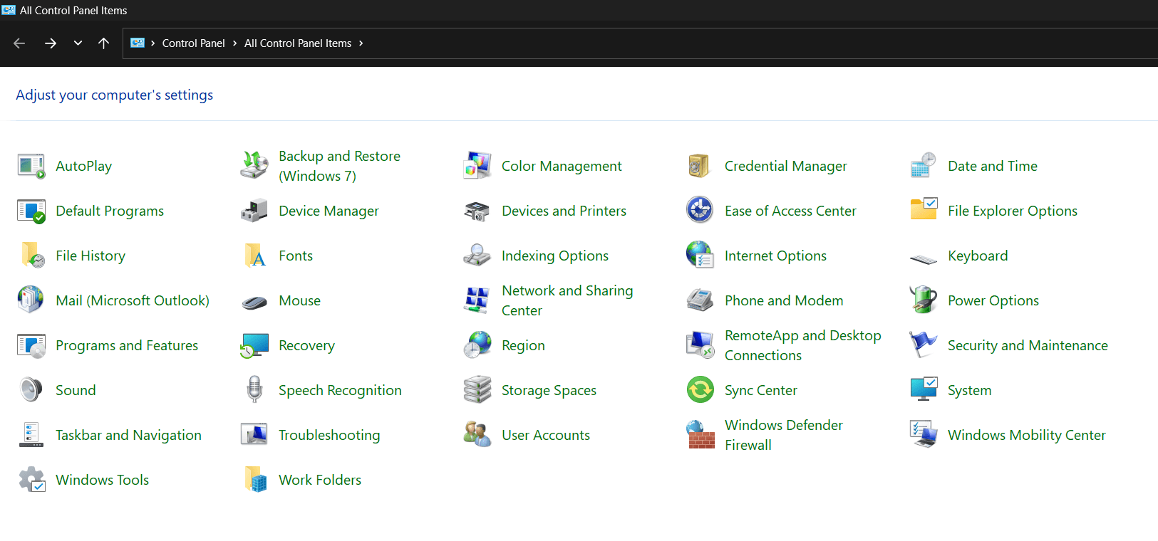 Network and Sharing Center in control panel