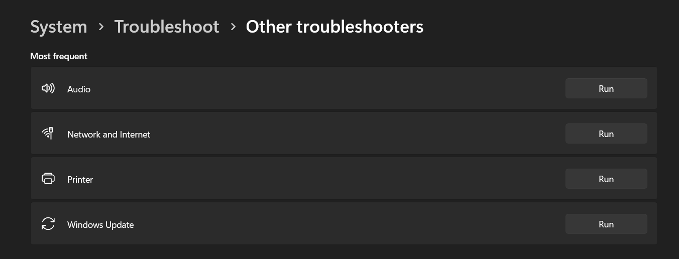 Network & Internet option in other troubleshooters