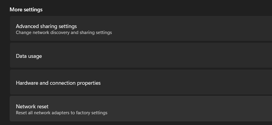 Network Reset option