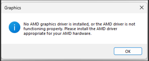 No AMD Radeon Graphics driver is installed error message