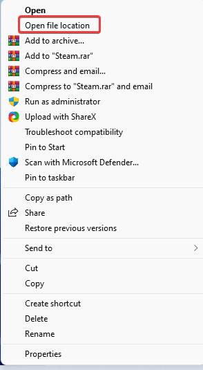 Open File Location option - Steam Shortcut