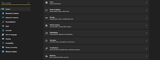Open the Troubleshoot options