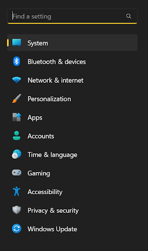 open Windows settings to update operating system