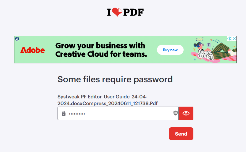 Option to Enter Password - ILove Online PDF