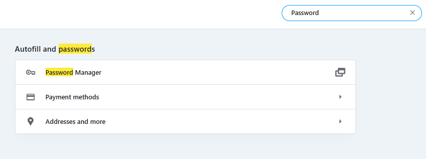Password Manager selected in Opera Browser