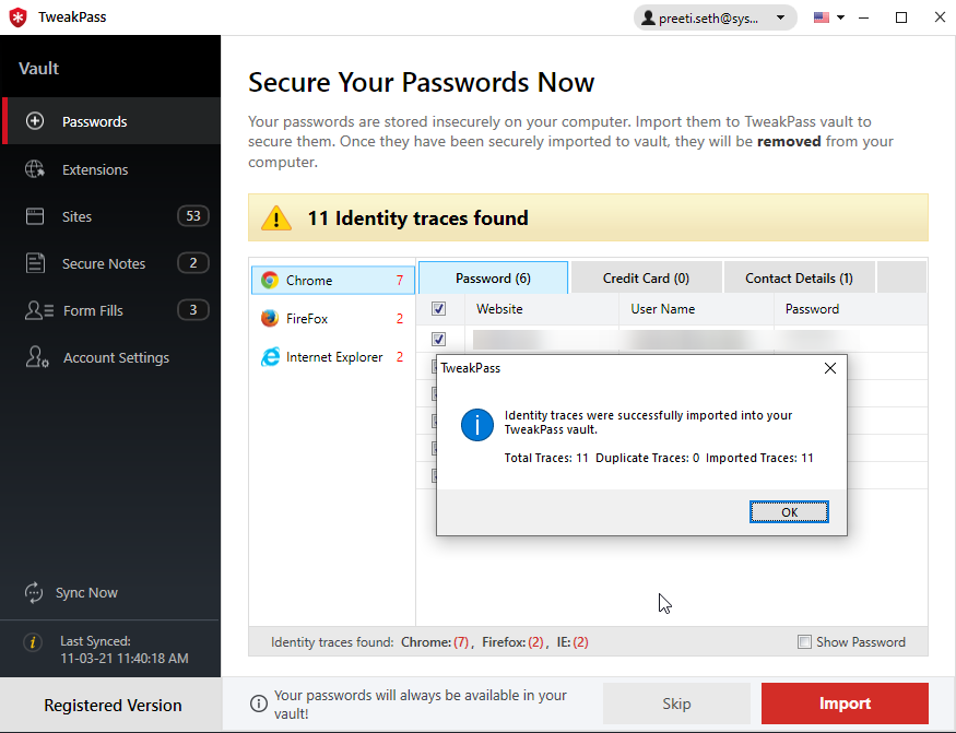 password scan with tweakpass