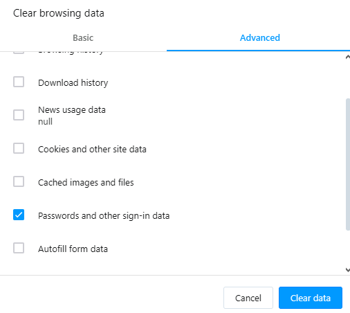 Passwords and other sign in data Opera Browser