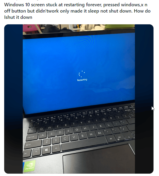 pc stuck when user restarts