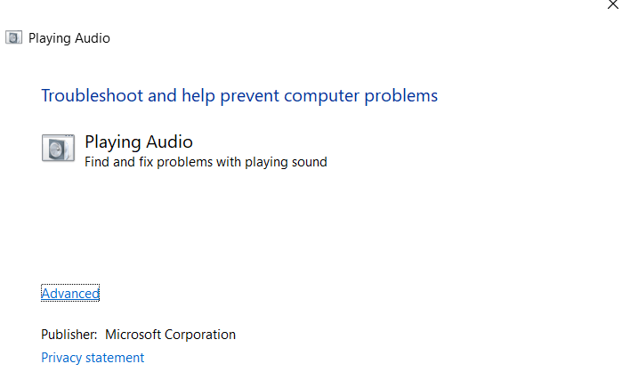 Playing audio troubleshooter