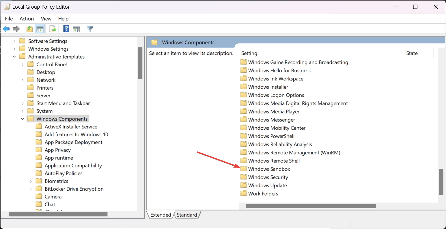 policy editor Window