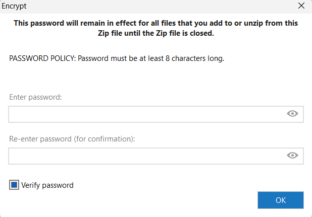 pop-up asking to enter password for encrypted folder