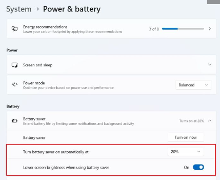 Power & Battery option