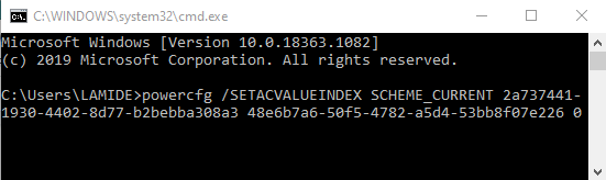 powercfg complete command typed