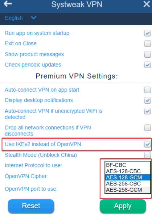 premium vpn settings - systweak vpn AEWS-256 advanced encryption