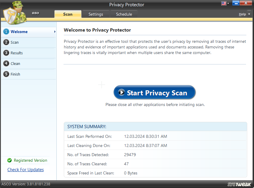 Privacy Protector_Advanced System Optimizer_Home Screen