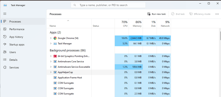 Processes Tab - Task Manager