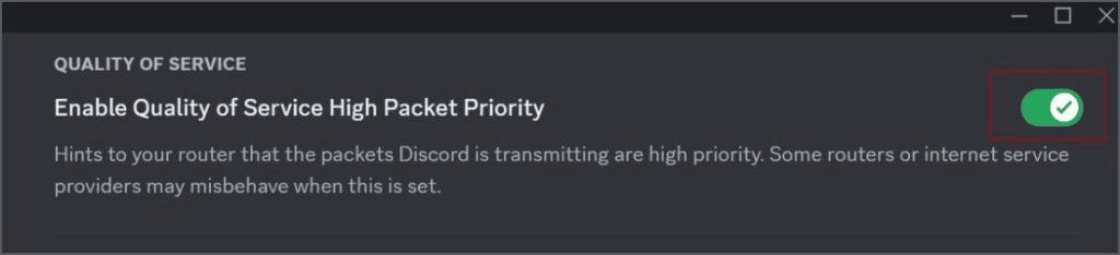 Quality of Service toggle button