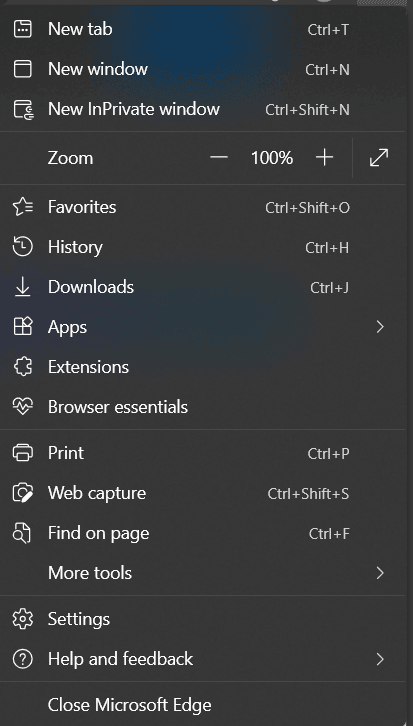 Quick Access Menu - Microsoft Edge
