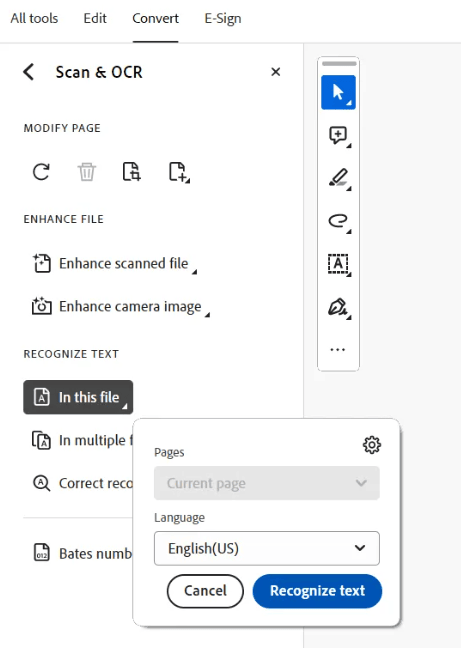 Recognize Text section