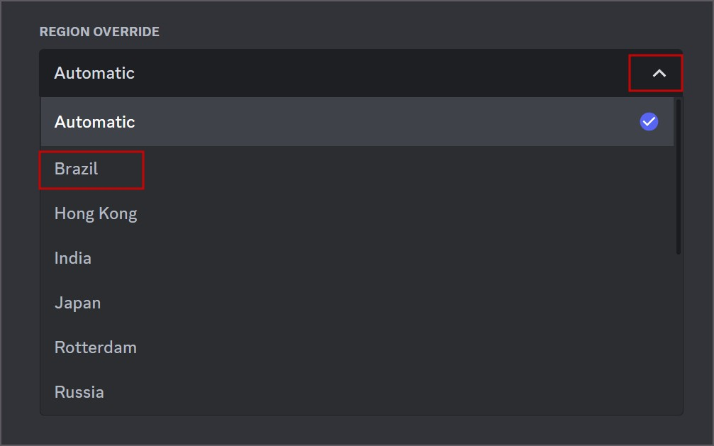 Region Override section drop-down list