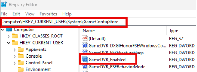 registry editor - GameConfigStore path