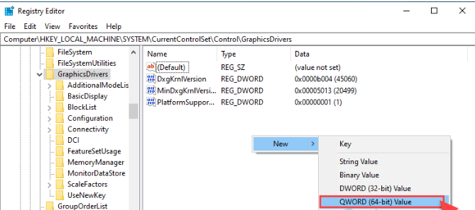 Registry Editor - QWORD (64-bit) value