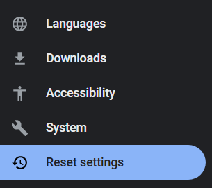 reset setting tab selected