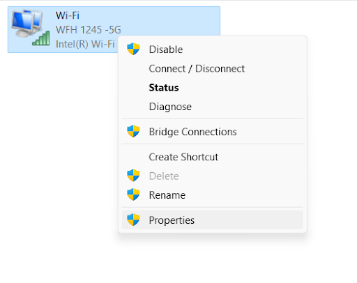 right click on wi-fi to choose properties