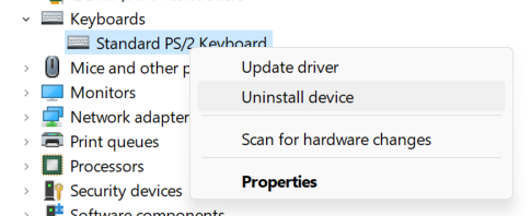 right click to uninstall keyboard