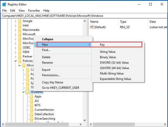 Right-click Windows key and select New