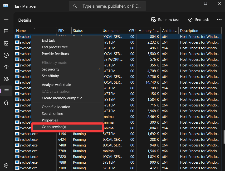 Right clicked Svchost.exe and selected Go to service(s)