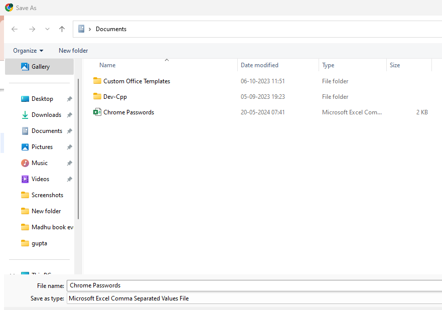 save chrome password in excel file