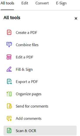 Scan and OCR feature Adobe
