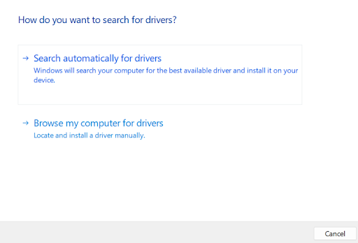 search automatically for drivers option