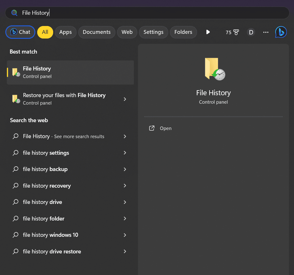 search for file history