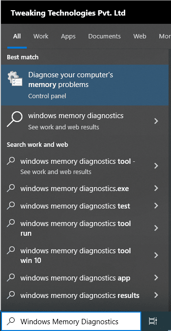 Search for Windows Memory Diagnostic