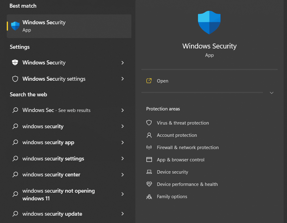 search for Windows Security