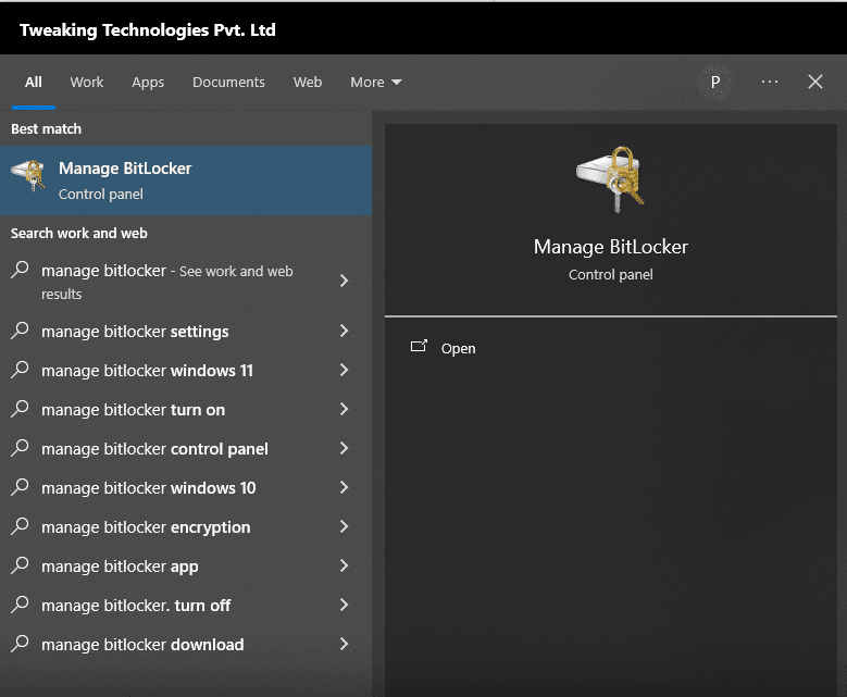 searching for Manage BitLocker
