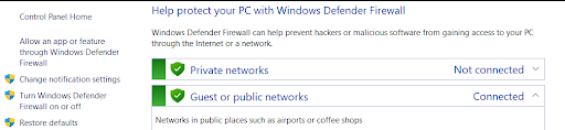 Select Allow an app or feature through Windows Defender Firewall