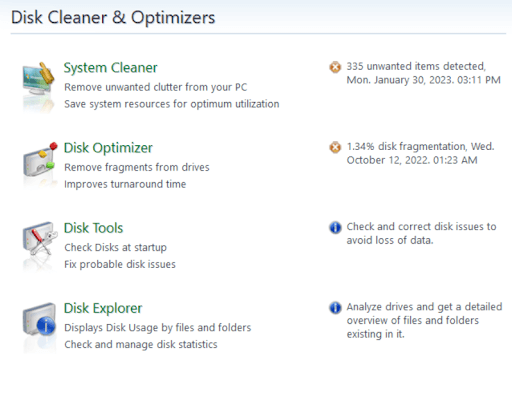 select disk cleaner and optimizers option