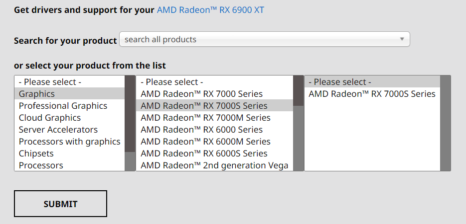 select graphics driver from list of series