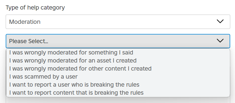 select help category type