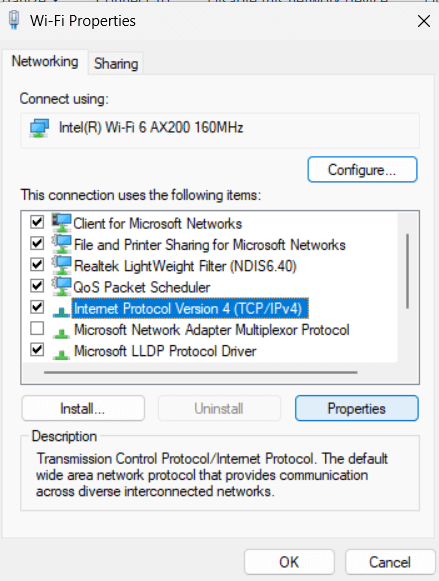 select IPv4 protocol