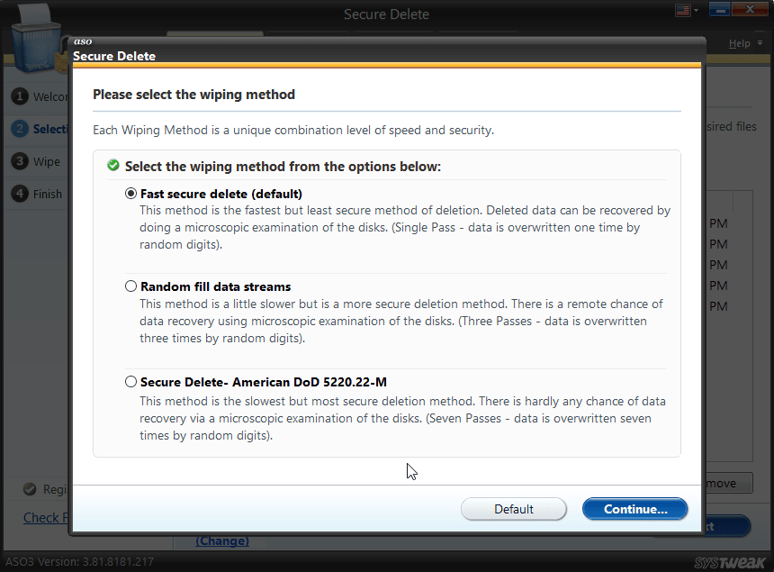 select method in secure delete