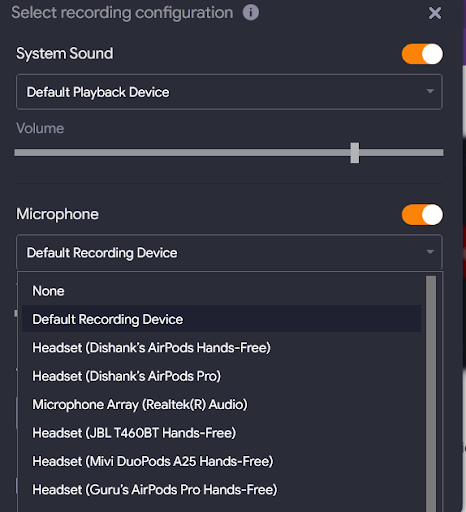 select recording configuration