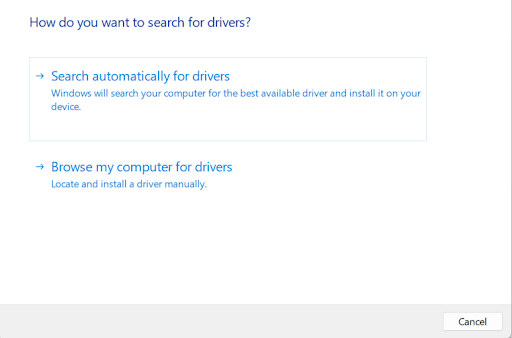 select search automatically for drivers option
