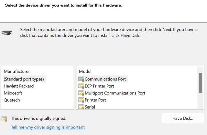 select the hardware you want to install