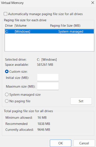 set values related to how much memory you want to allocate